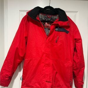 Liquid Red Kids Puffer Jacket with Black Trim
